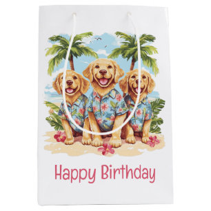 Happy Birthday Golden Retriever Dogs Hawaiian Medium Gift Bag
