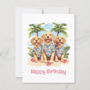 Happy Birthday Golden Retriever Dogs Hawaiian Postcard