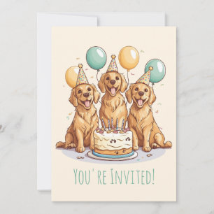 Happy Birthday Golden Retriever Dogs Invitation