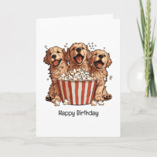 Happy Birthday Golden Retriever Dogs Movie Popcorn Card