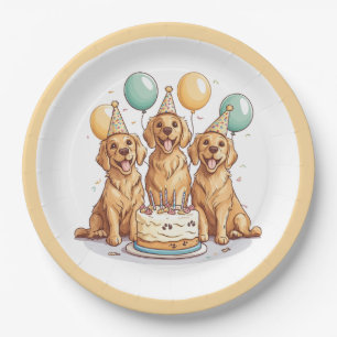 Happy Birthday Golden Retriever Dogs Paper Plate