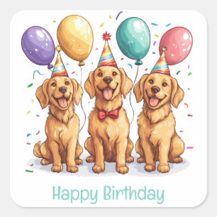 Happy Birthday Golden Retriever Dogs Square Sticker