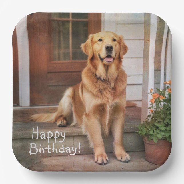 Happy Birthday Golden Retriever  Paper Plate (Front)
