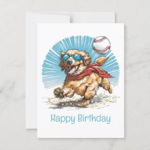Happy Birthday Golden Retriever Playing Baseball Postcard