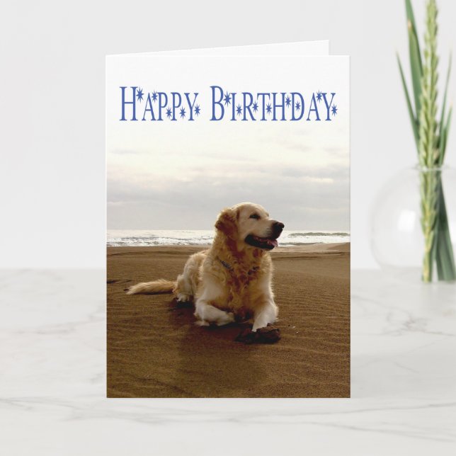 Happy Birthday Golden Retriever Puppy Dog Card (Front)