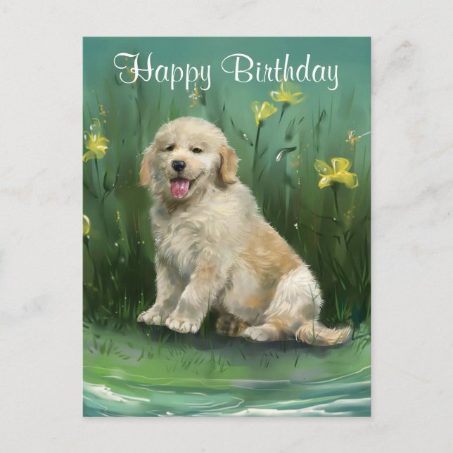 Happy Birthday Golden Retriever Puppy Postcard (Front)