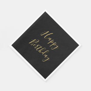 Happy Birthday Golden Yellow Text Black Custom Napkin