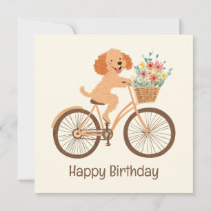 Happy Birthday Goldendoodle Dog Biking Spring Card