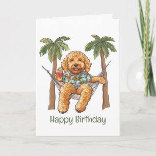 Happy Birthday Goldendoodle Dog In Hawaiian Top Card
