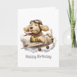 Happy Birthday Goldendoodle Dog Pilot Aeroplane Card
