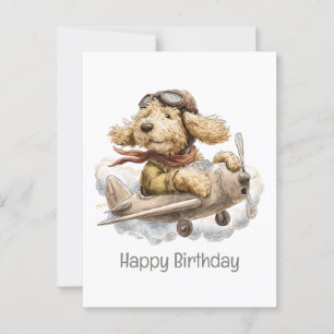 Happy Birthday Goldendoodle Dog Pilot Airplane Postcard