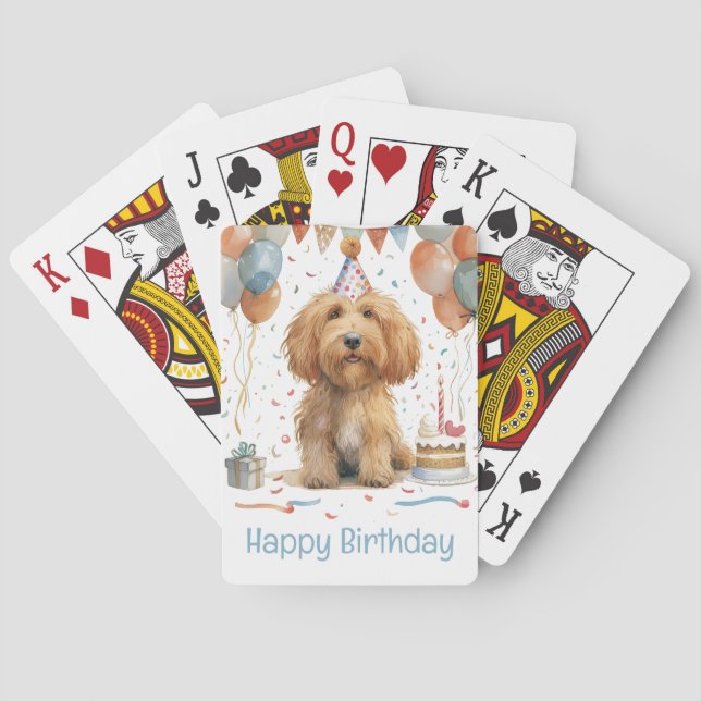 Happy Birthday Goldendoodle Dog Playing Cards (Back)