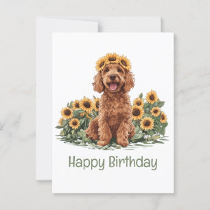 Happy Birthday Goldendoodle Dog Sunflower Crown Postcard