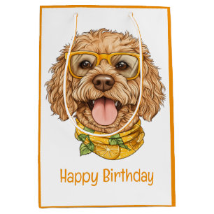 Happy Birthday Goldendoodle Dog Sunglasses Oranges Medium Gift Bag