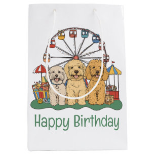 Happy Birthday Goldendoodle Dogs At A Carnival Medium Gift Bag