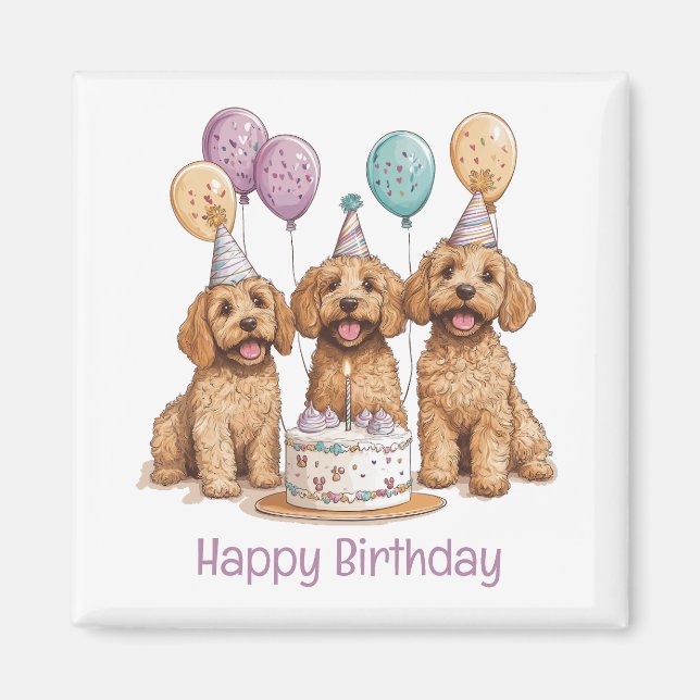 Happy Birthday Goldendoodle Dogs Birthday Cake Magnet (Front)