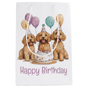 Happy Birthday Goldendoodle Dogs Birthday Cake Medium Gift Bag