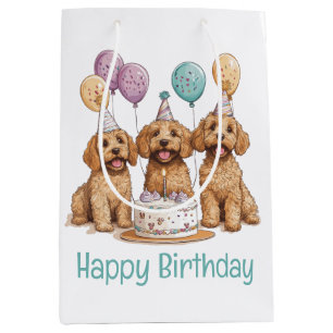 Happy Birthday Goldendoodle Dogs Birthday Cake Medium Gift Bag