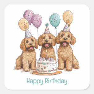 Happy Birthday Goldendoodle Dogs Birthday Cake Square Sticker