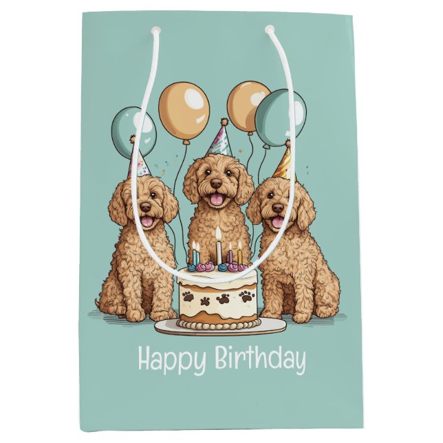 Happy Birthday Goldendoodle Dogs Medium Gift Bag (Front)