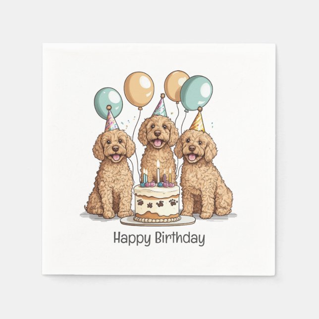 Happy Birthday Goldendoodle Dogs Napkin (Front)