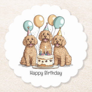 Happy Birthday Goldendoodle Dogs Paper Coaster