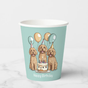Happy Birthday Goldendoodle Dogs Paper Cups
