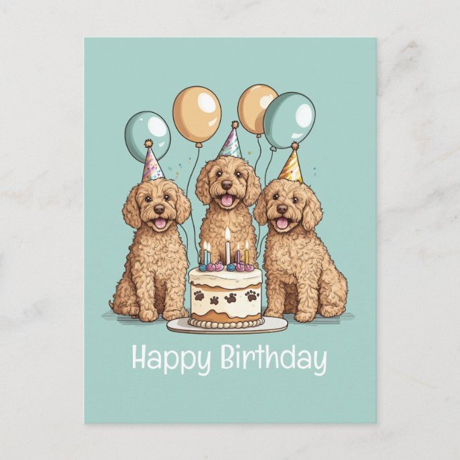Happy Birthday Goldendoodle Dogs Postcard (Front)
