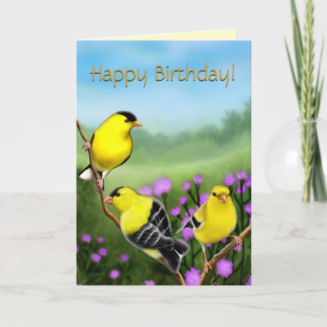 Happy Birthday Goldfinches Customisable Card (Front)
