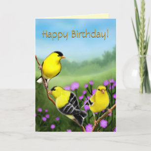 Happy Birthday Goldfinches Customisable Card