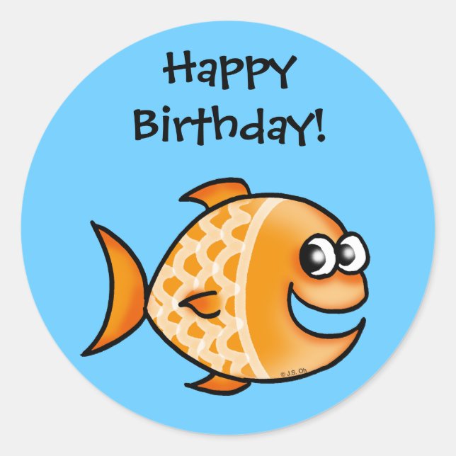 Happy Birthday! (goldfish) Classic Round Sticker (Front)