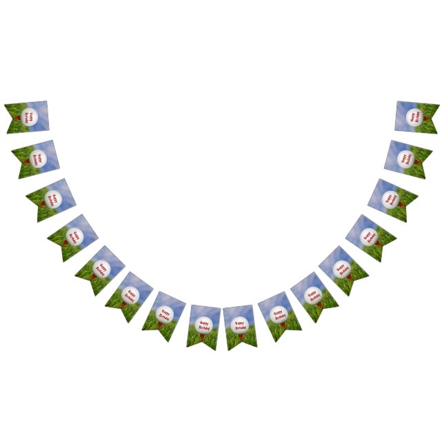 Happy Birthday Golf Ball on red tee Bunting (All)