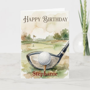 Happy Birthday Golfing Ball Hitting Water Card