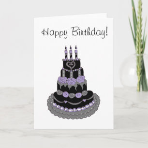 Happy Birthday Gothic Purple Birthday Cake Card