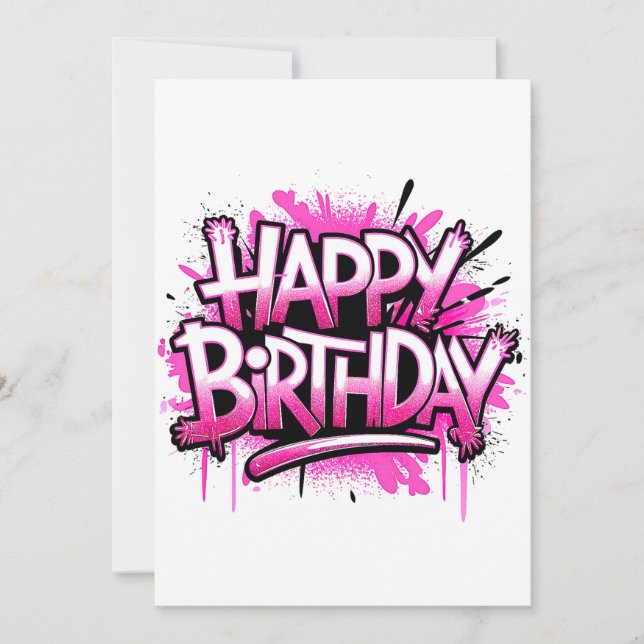 Happy Birthday Graffiti Pink Invitation editable (Front)