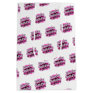 Happy Birthday Graffiti Pink & White Bag