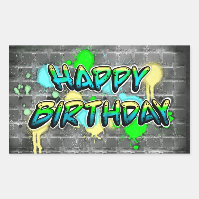 Happy Birthday | Graffiti Text Rectangular Sticker (Front)