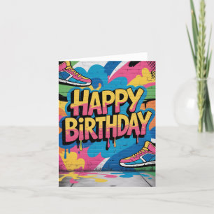 Happy Birthday Graffiti Wall with Sneakers Holiday Card