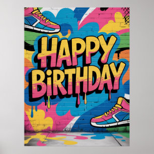 Happy Birthday Graffiti Wall with Sneakers Poster