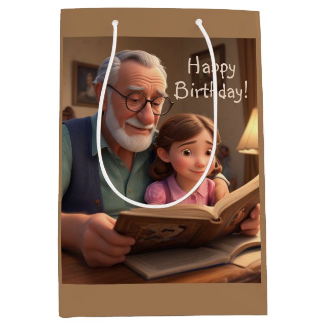 Happy Birthday Grampa Medium Gift Bag (Front)
