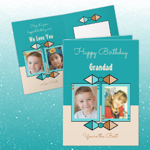 Happy Birthday Grandad photos turquoise and cream Card