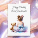 Happy Birthday Granddaughter | Ballerina and Teddy Card<br><div class="desc">Little girl ballerina in pink and blue tutu sitting with her teddy bear birthday card for granddaughter. You can add her name in the personalise area. Pretty for any little girl.</div>