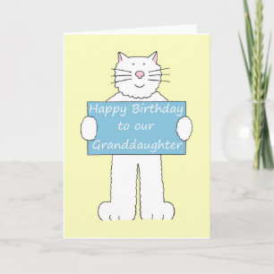Happy Birthday Granddaughter Cartoon White Cat Card