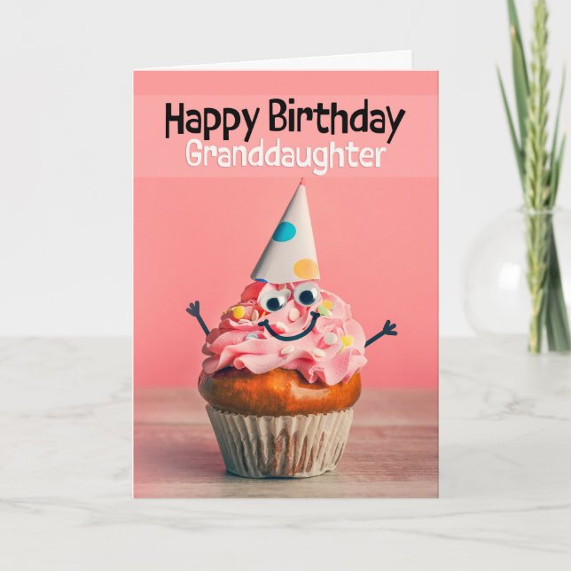Happy Birthday Granddaughter Cute Cupcake  Holiday Card (Front)
