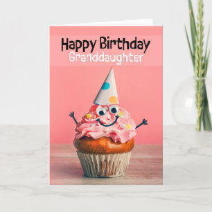 Happy Birthday Granddaughter Cute Cupcake  Holiday Card