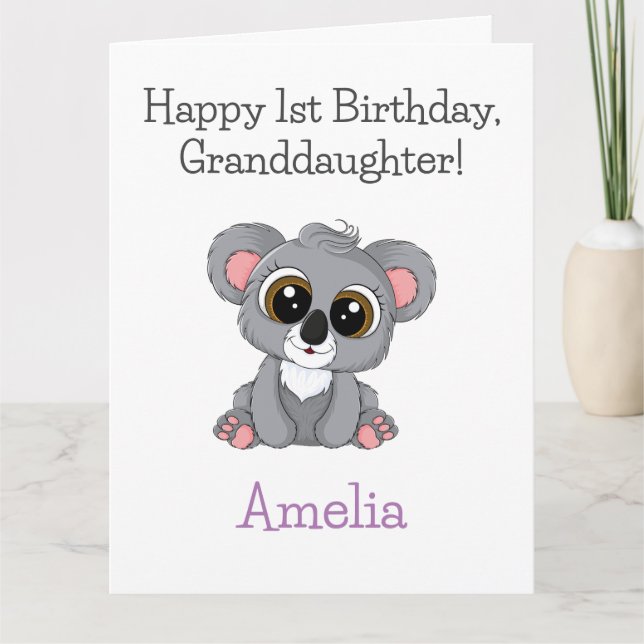 Happy Birthday, Granddaughter Cute Koala Card (Front)