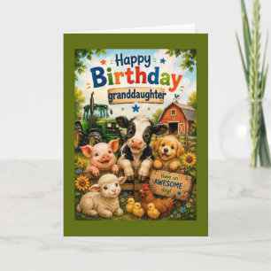 Happy Birthday Granddaughter Farm Animals (Green) Card