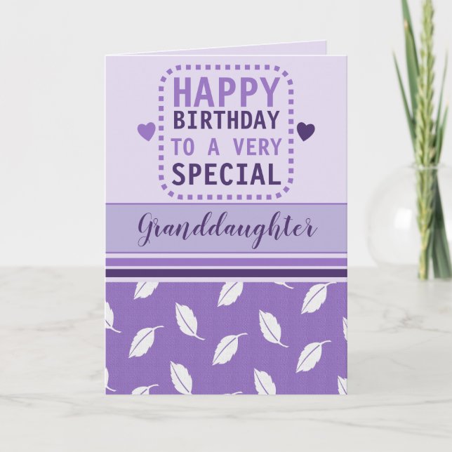 Happy birthday granddaughter leaf pattern purple card (Front)