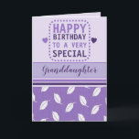 Happy birthday granddaughter leaf pattern purple card<br><div class="desc">Personalise this Birthday greeting Card for your granddaughter,  or change to suit.
Happy birthday to a very special granddaughter.
Designed in purple and lilac with a leaf pattern and love hearts.</div>