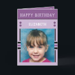 Happy Birthday Granddaughter name photo purple Card<br><div class="desc">Greeting card for your Granddaughter.
Add two photos,  name and message.
Designed in purple,  lilac,  black,  with stripes and dots.
Best kid ever.</div>